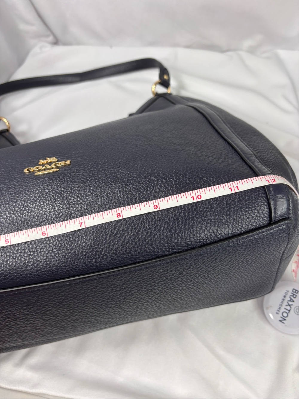 Coach Kristy Shoulder Bag Navy Pebbled Leather Gold Hardware Tote Purse - Picture 13 of 16